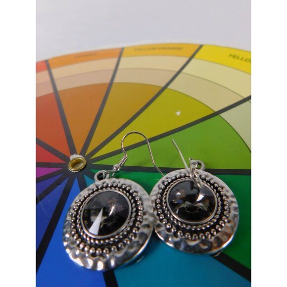 Boho Dangle Earrings Silver Tone Faceted Black Stone Statement Beaded Pierced Wo - Picture 7 of 7